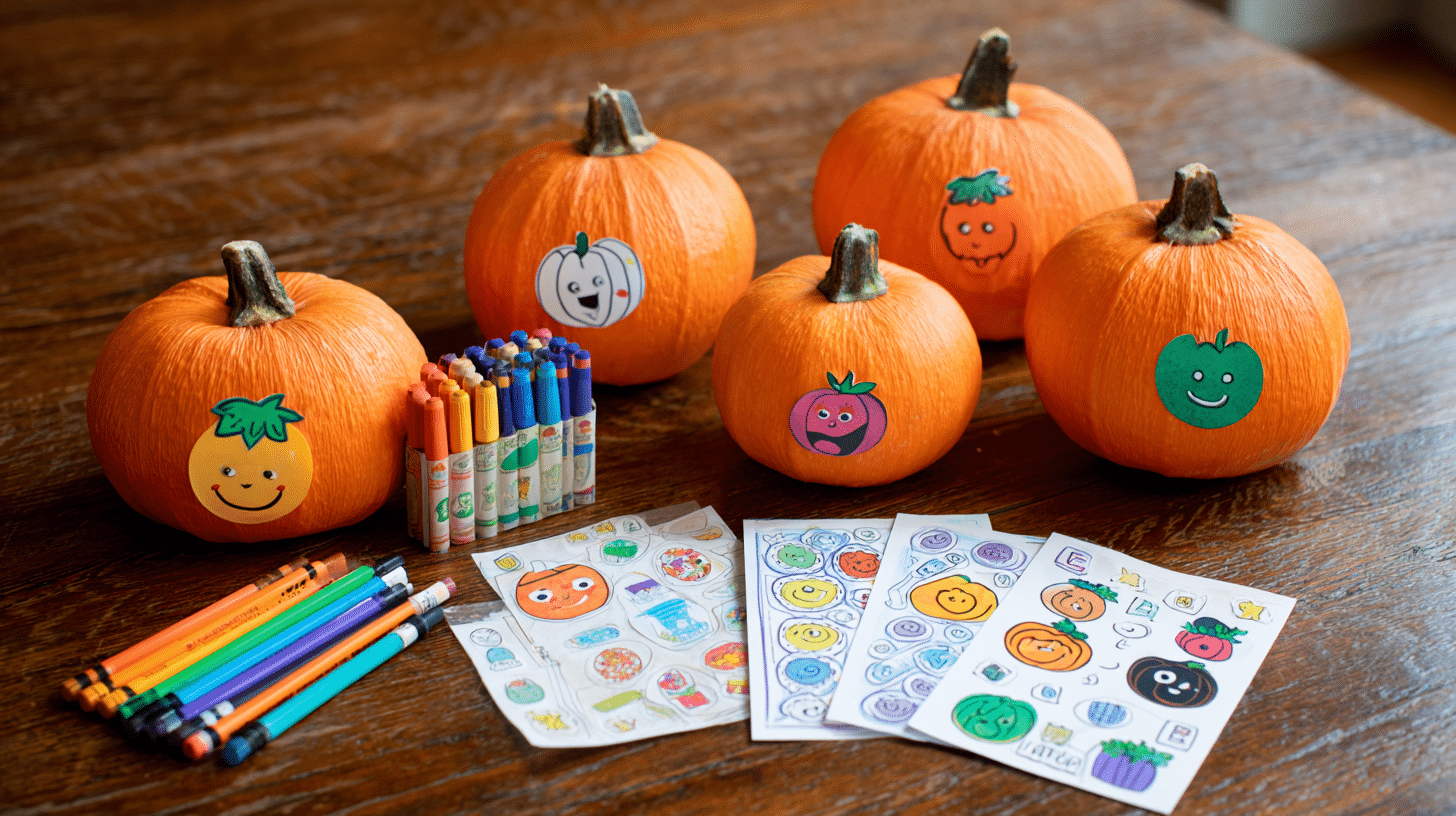 easy halloween crafts for kids sticker pumpkin face