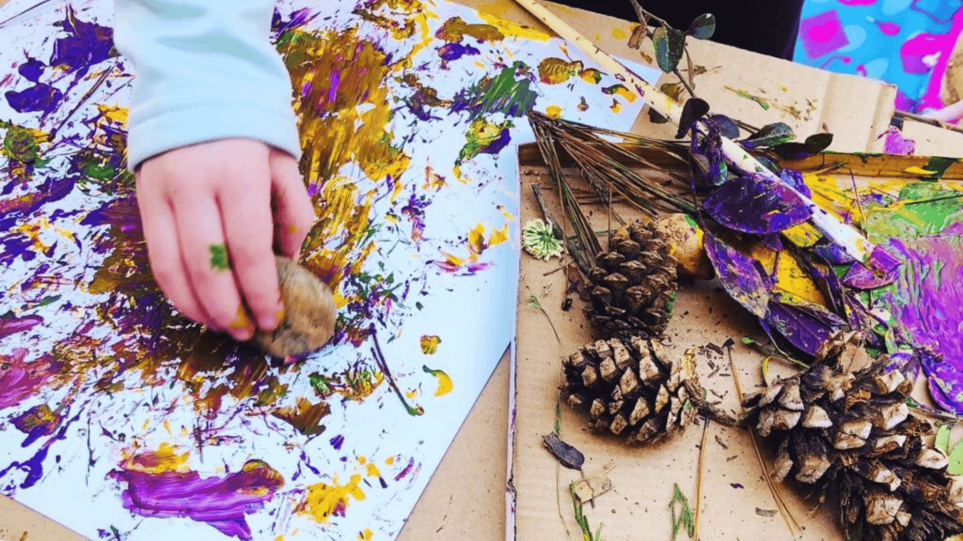 nature stamping leaves sticks rocks