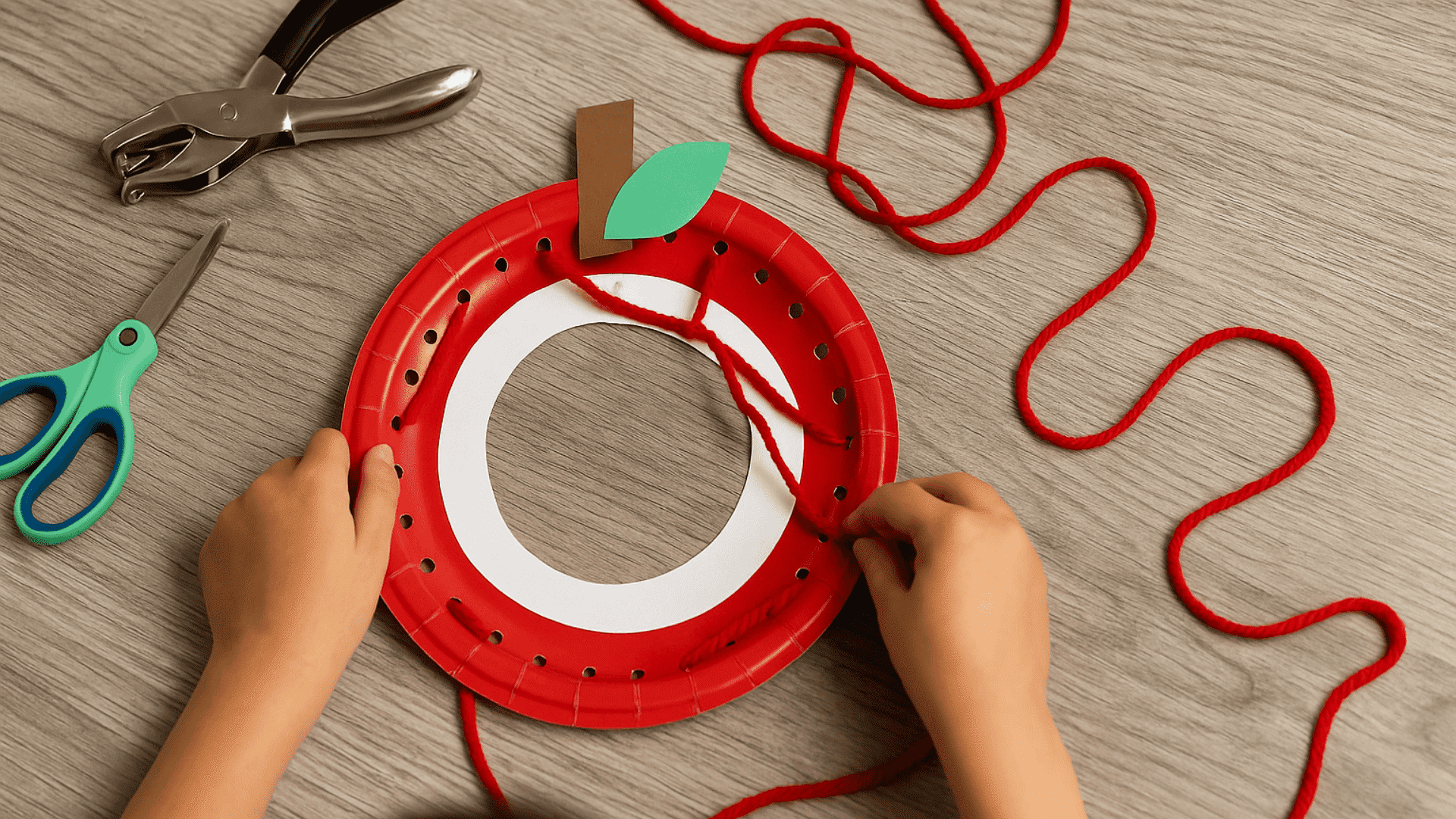 paper plate lacing apple
