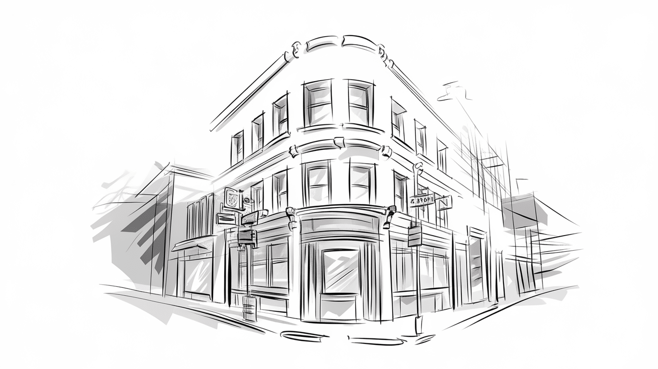 architectural street corner pencil sketch art project