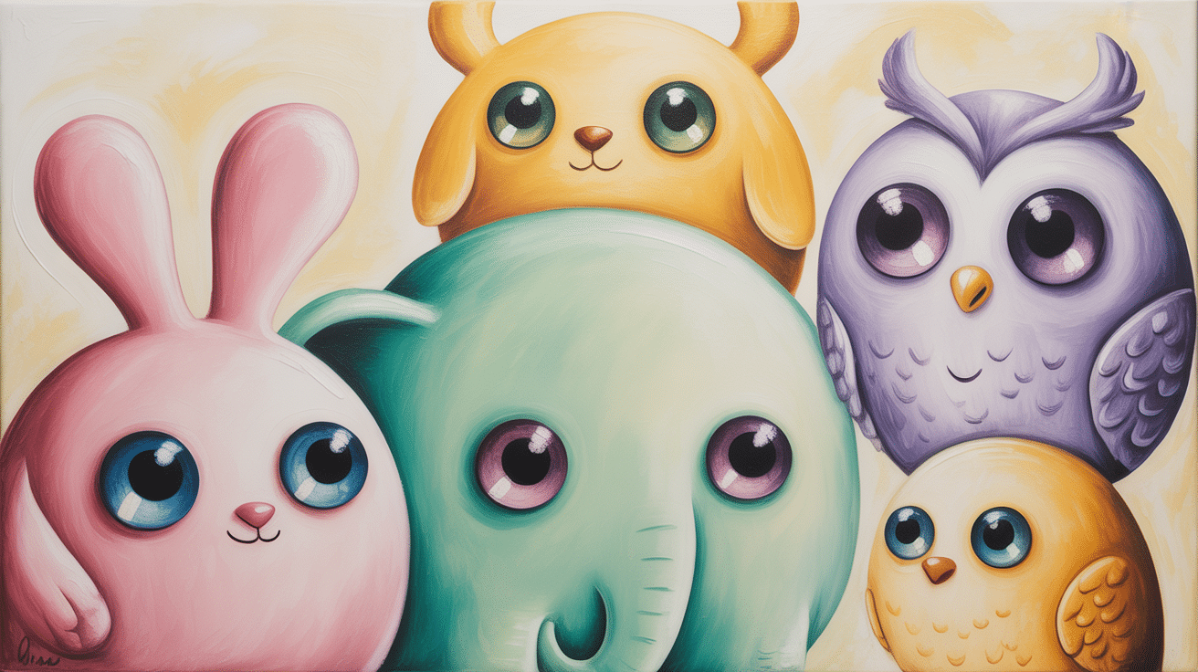 cute cartoon animals canvas painting