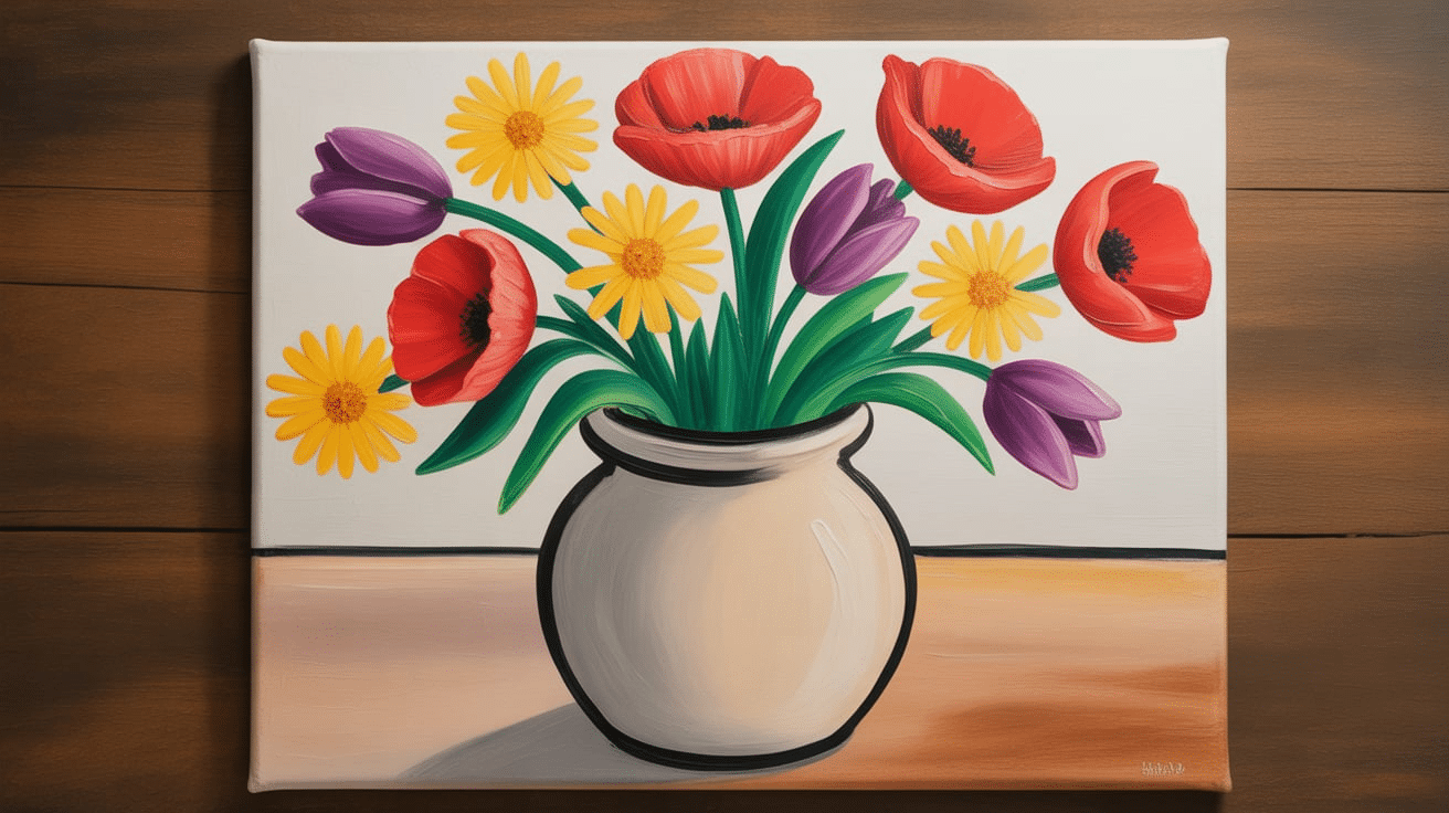 cute flower vase canvas painting