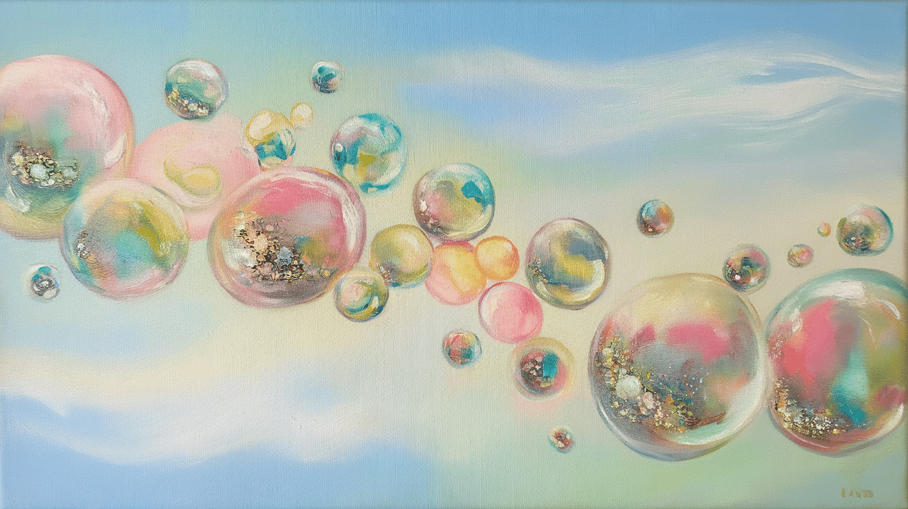 floating bubbles canvas painting