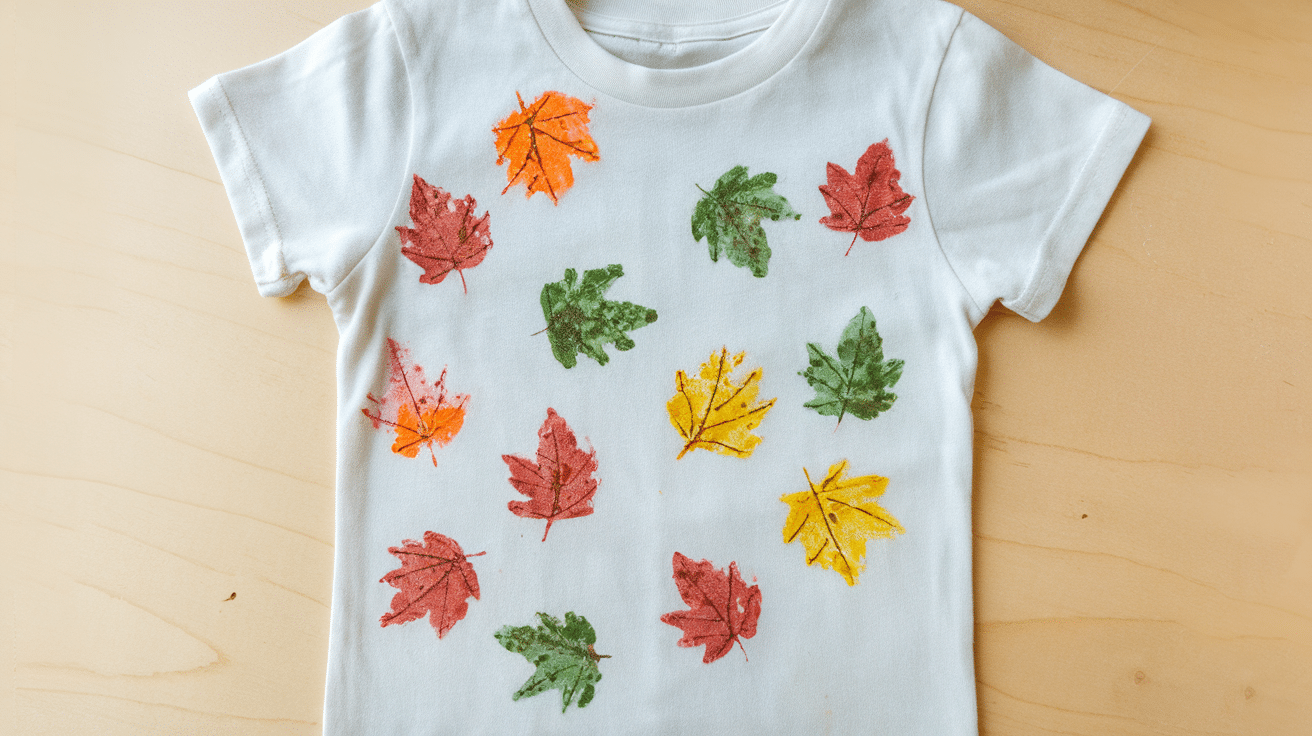 leaf print tshirt summer craft for kids