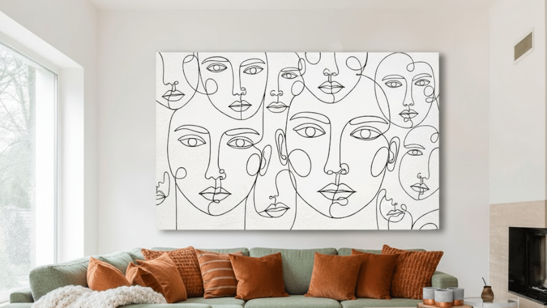 minimal line face art canvas painting