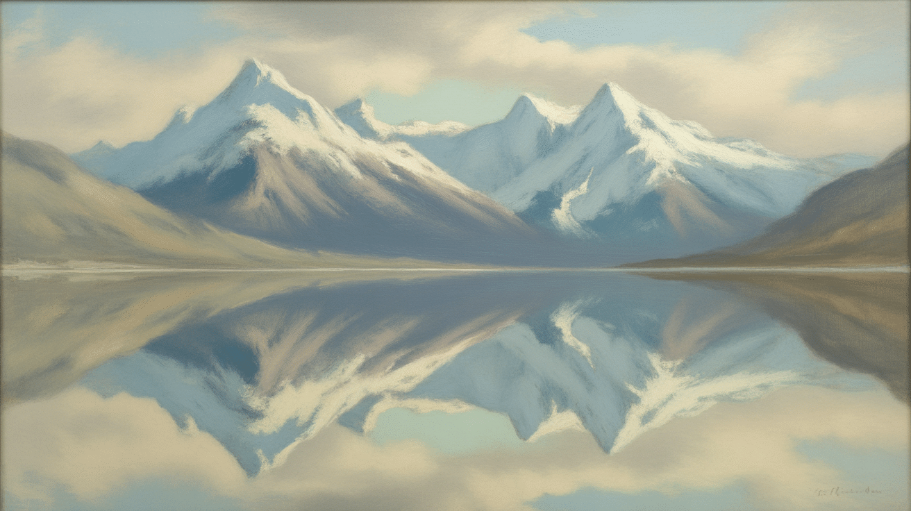 mountain lake reflection canvas painting