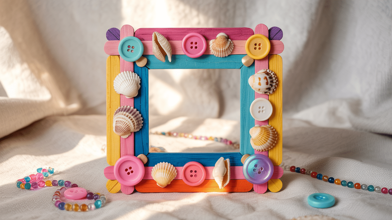 popsicle stick picture frame summer craft for kids