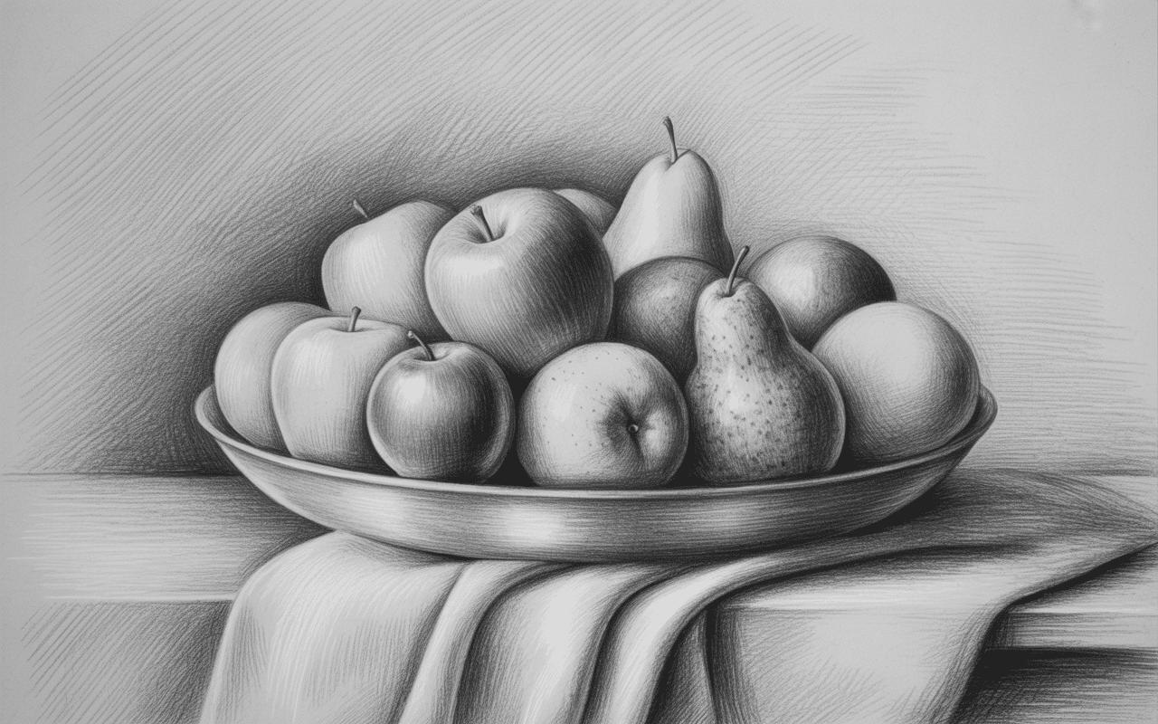 shaded fruit bowl still life drawing art project
