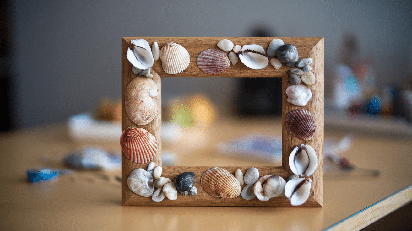 shell photo frame summer craft for kids