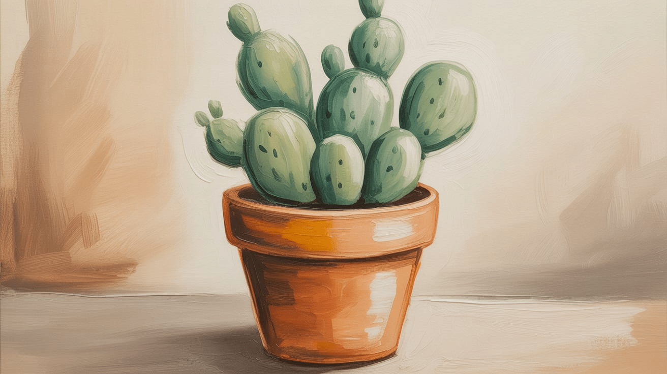 simple cactus pot canvas painting