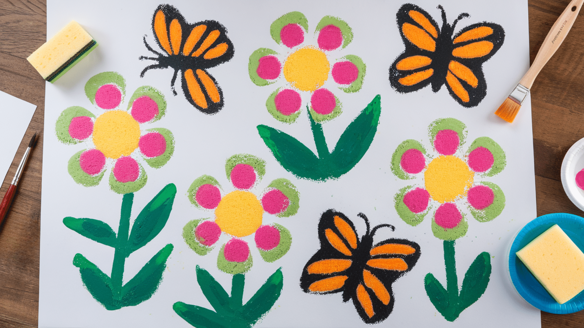 sponge stamp garden art summer craft for kids