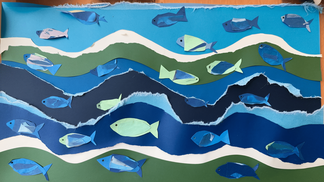 torn paper ocean collage summer craft for kids