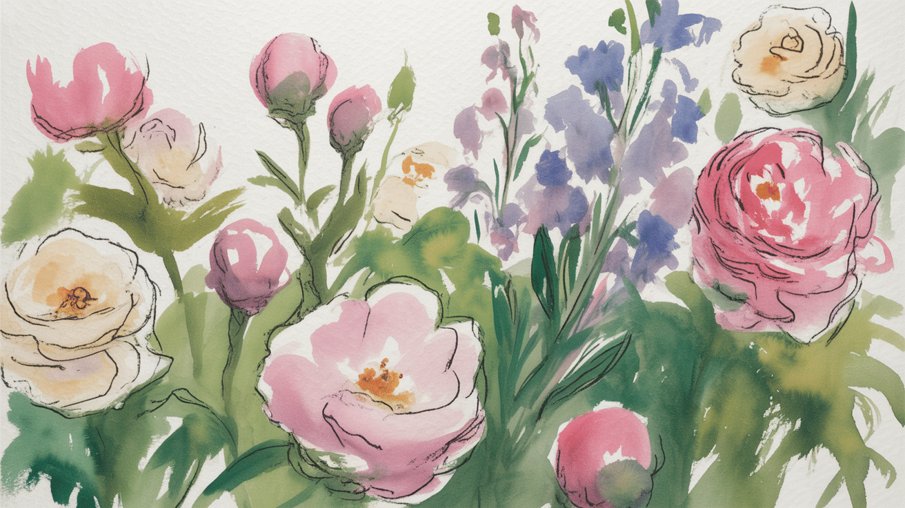 watercolor ink garden illustration art project