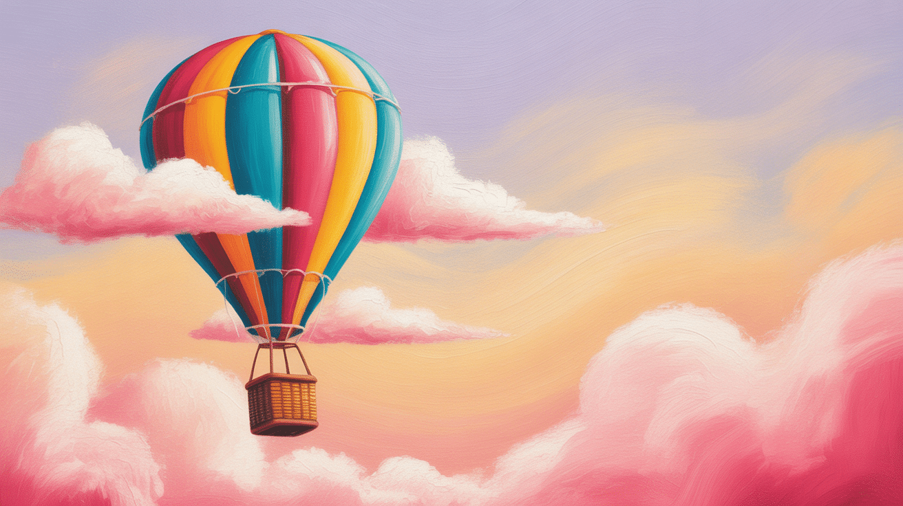 whimsical hot air balloon canvas painting
