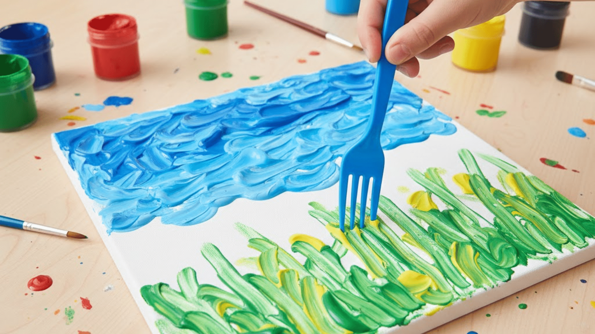 fork texture painting art easy painting ideas for kids
