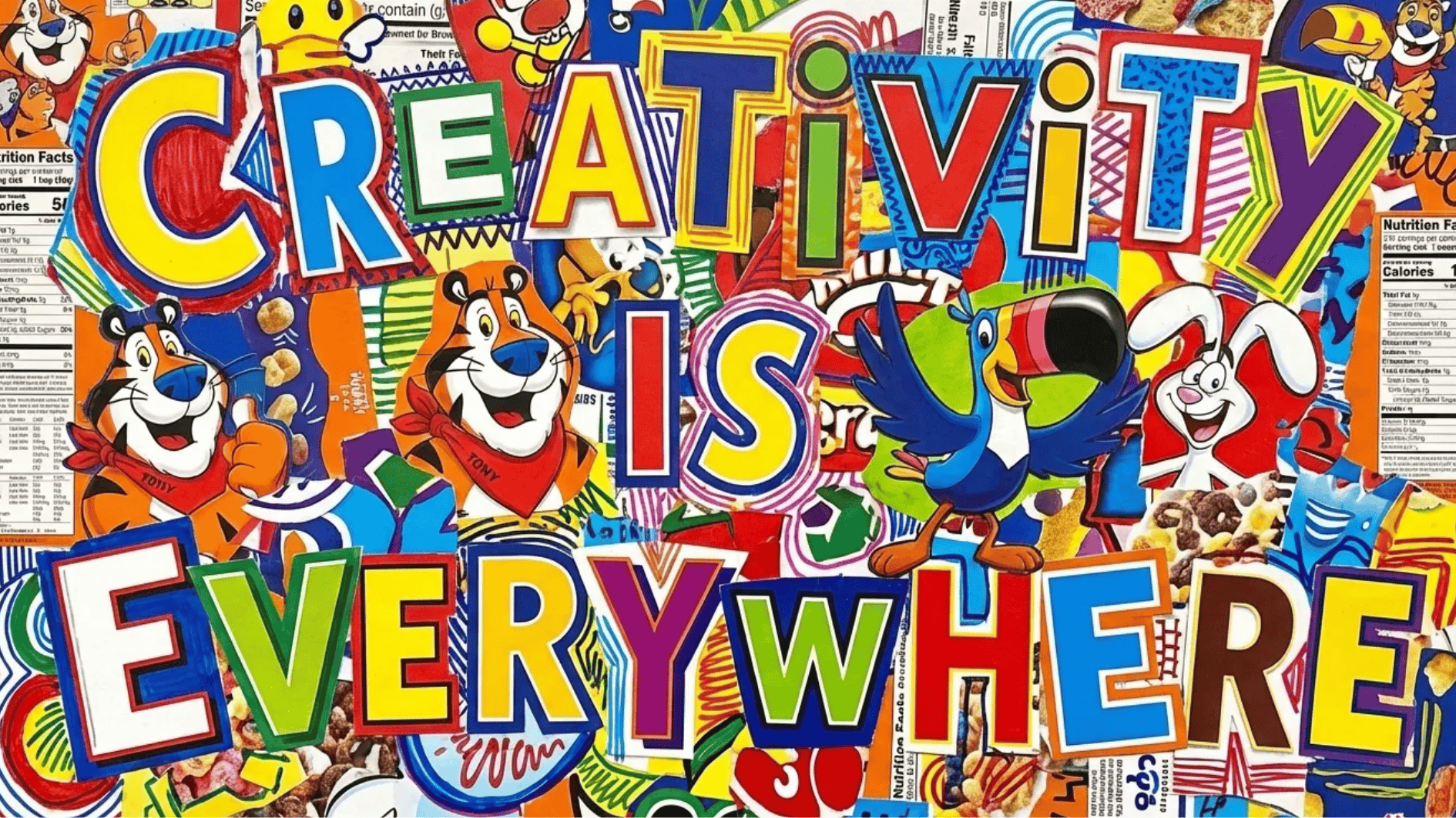 a creative collage made from cardboard cereal boxes to create abstract art