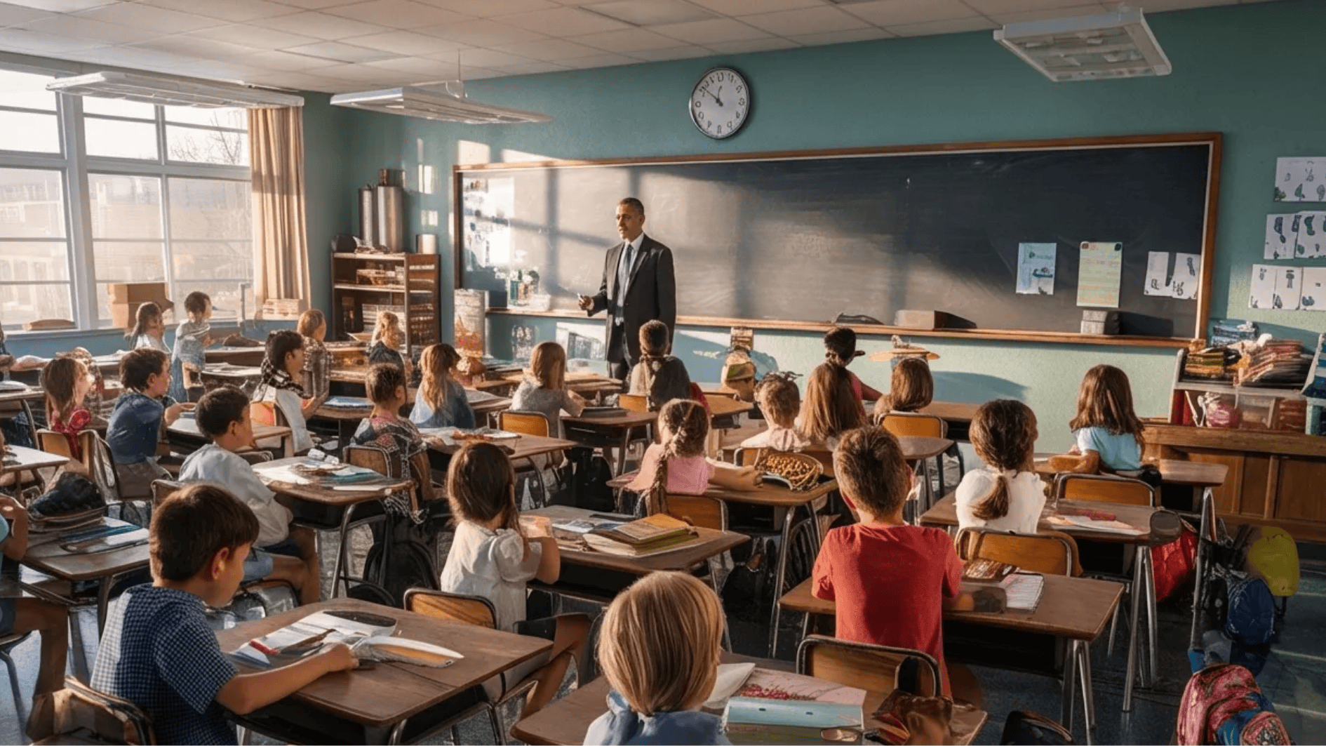a crowded morning environment of a classroom