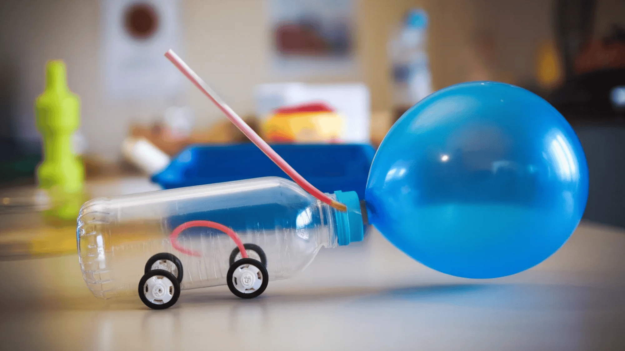 balloon-powered car in motion