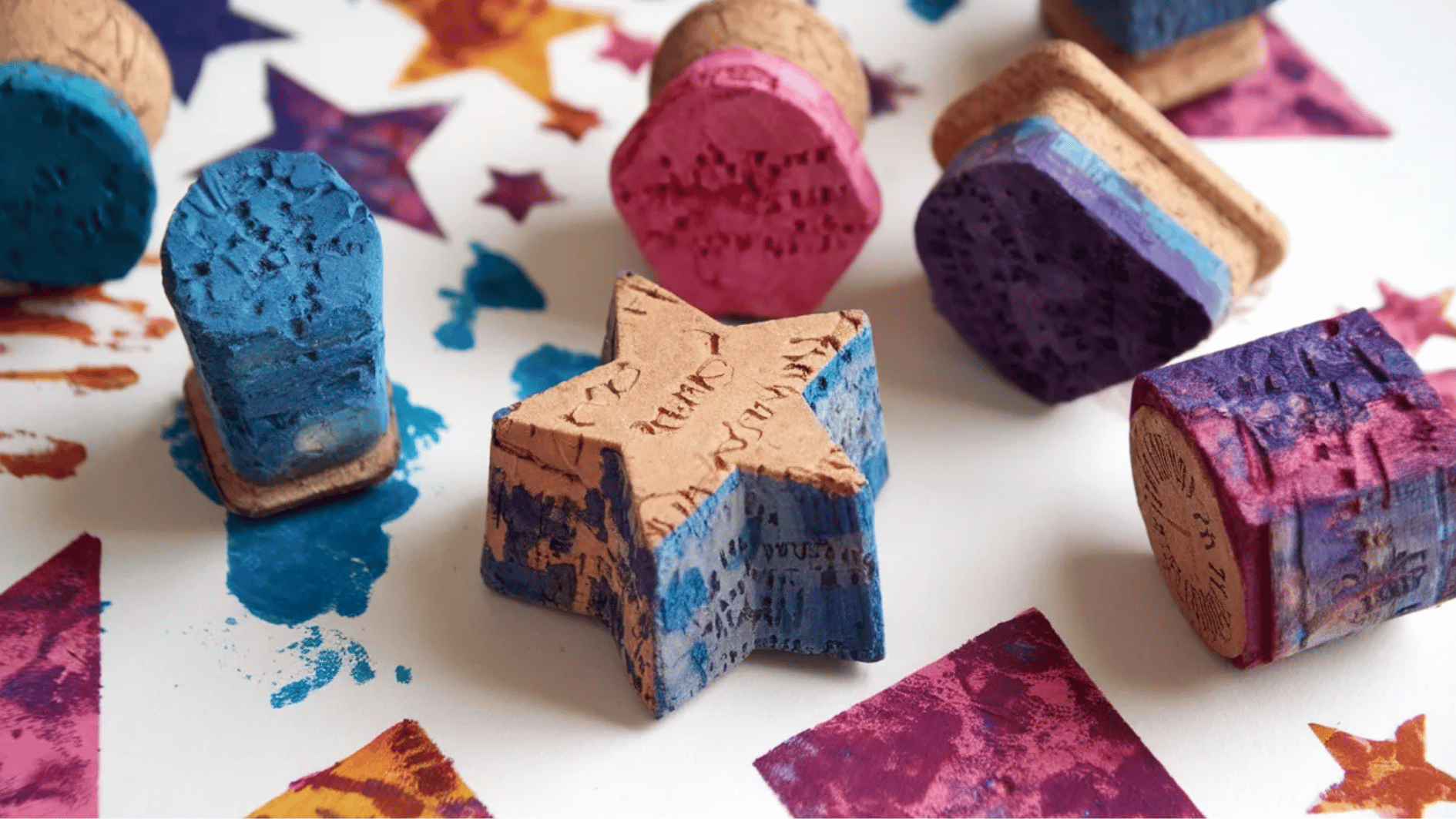 cork stamps with colorful colors
