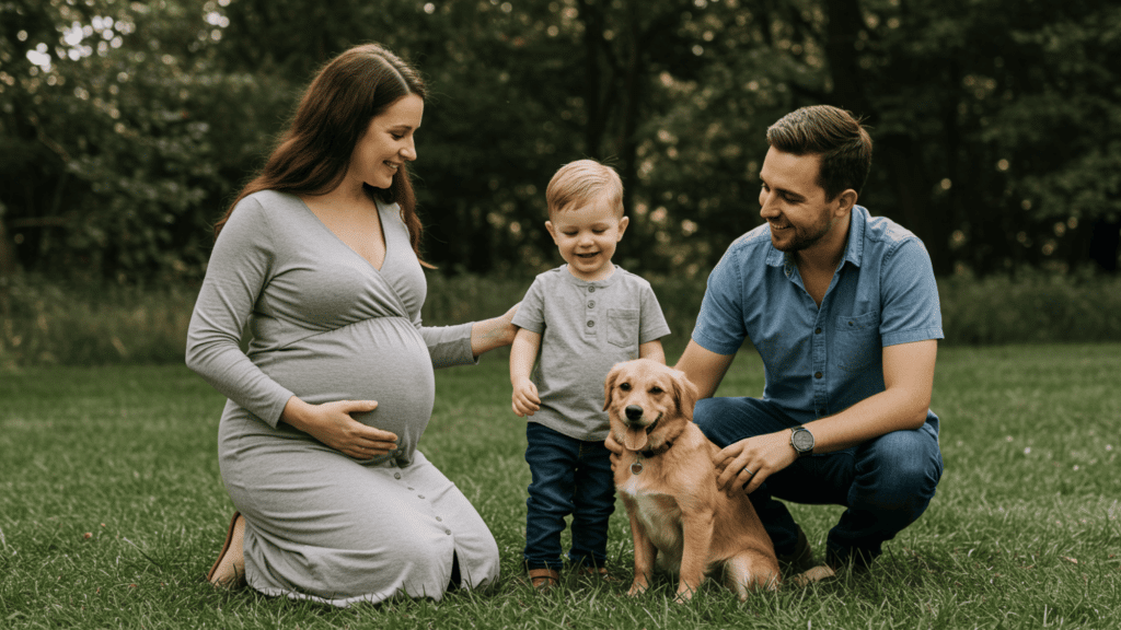 couple with dog and son