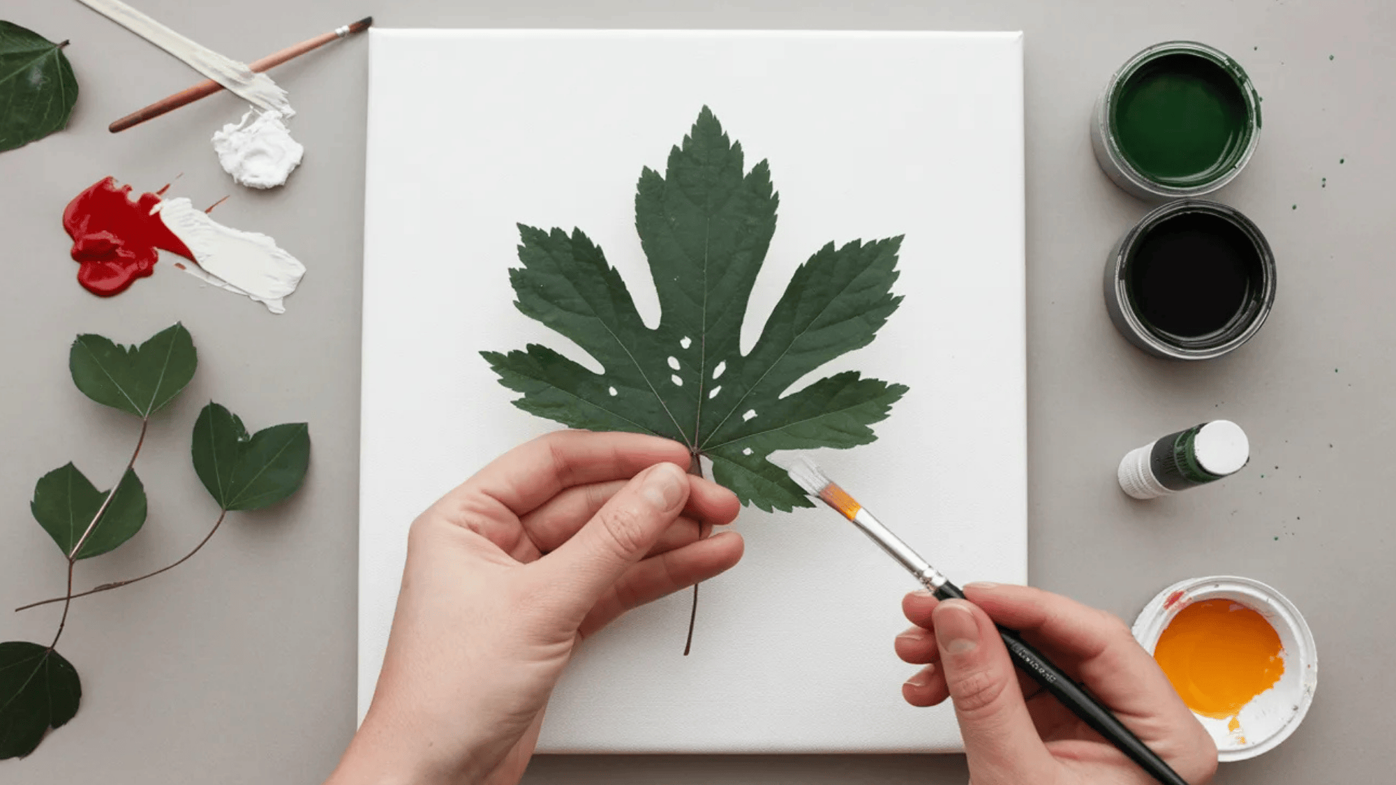 diy leaf print art on canvas