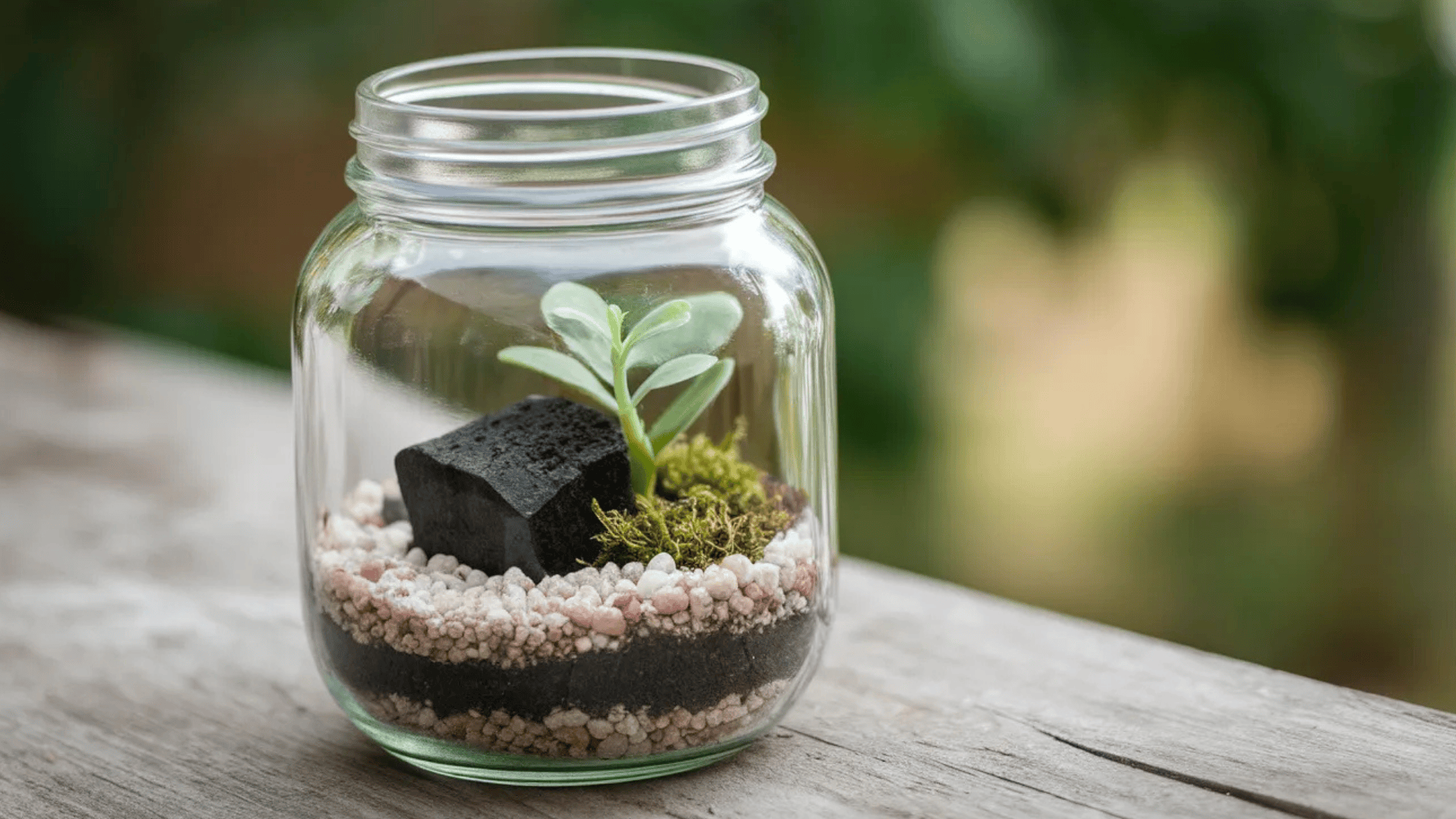 diy terrarium with pebbbles and a plant