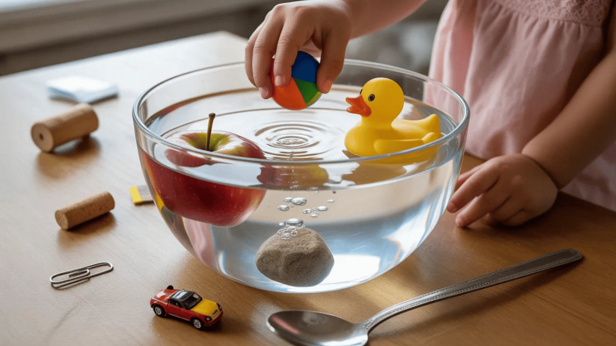 objects floating and sinking in a bowl