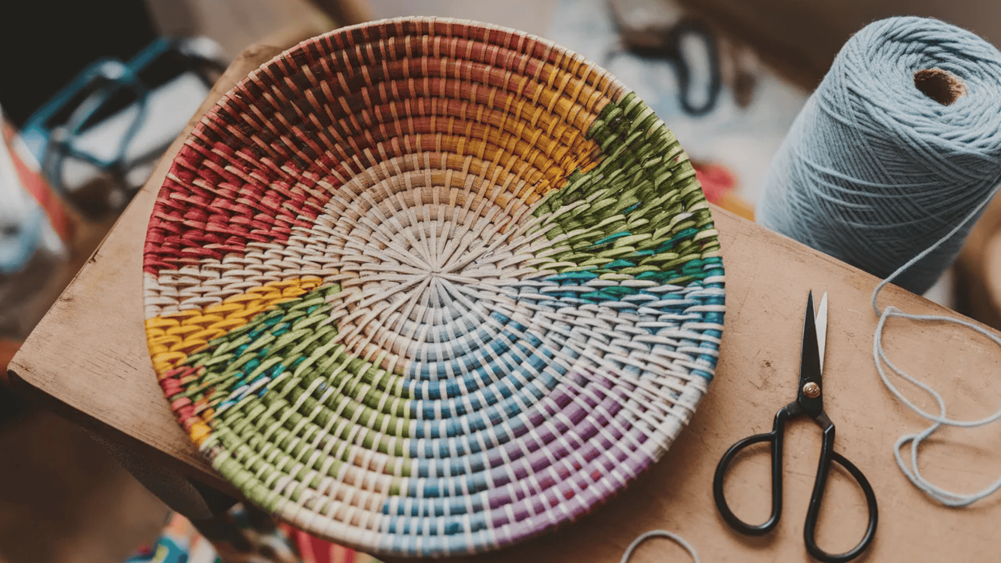 paper plate weaving with yarn
