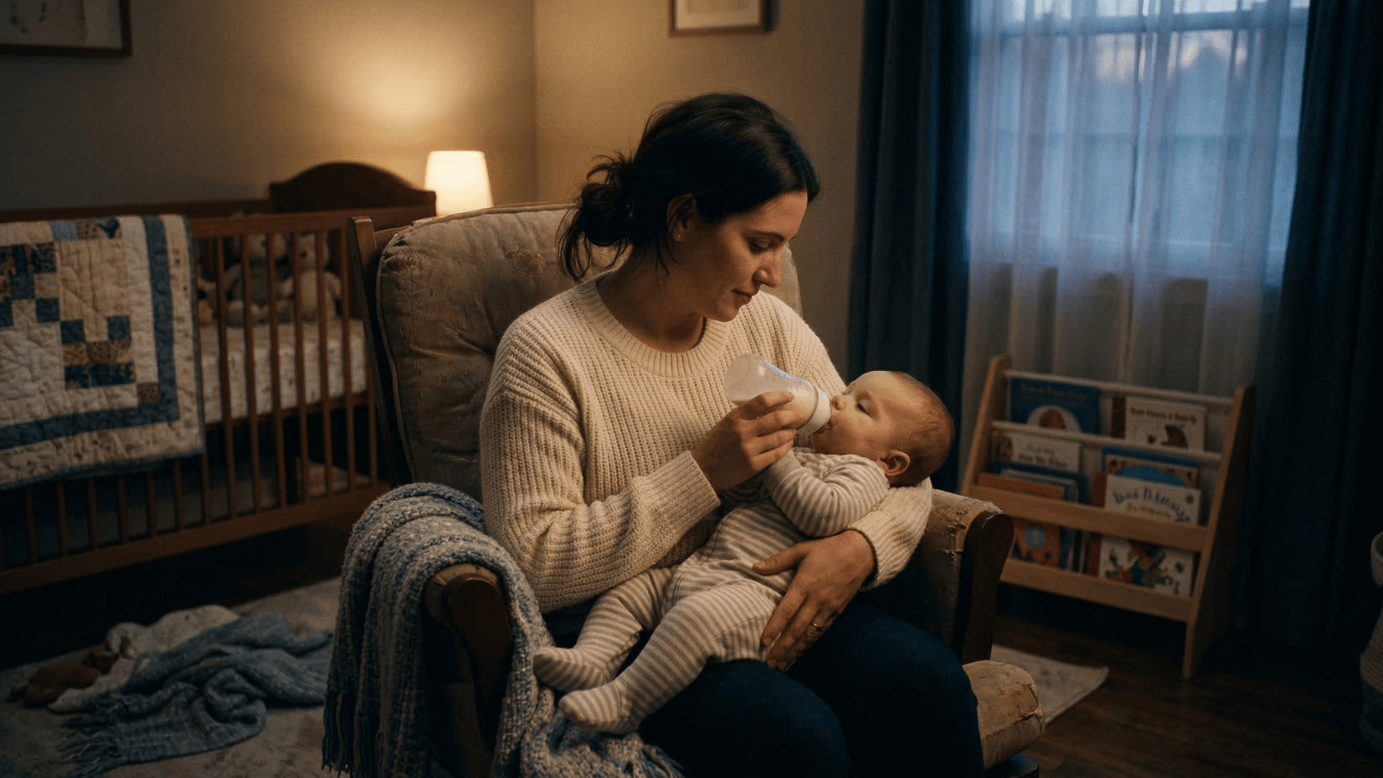 parent following a simple bedtime routine with baby in a calm and dimly lit room