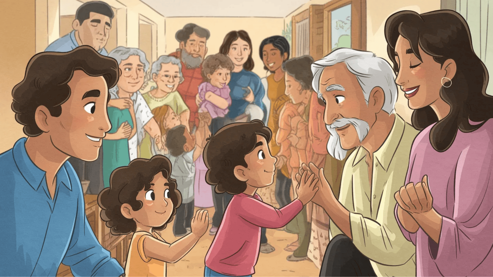 uncle and aunt of a child lovingly meeting them