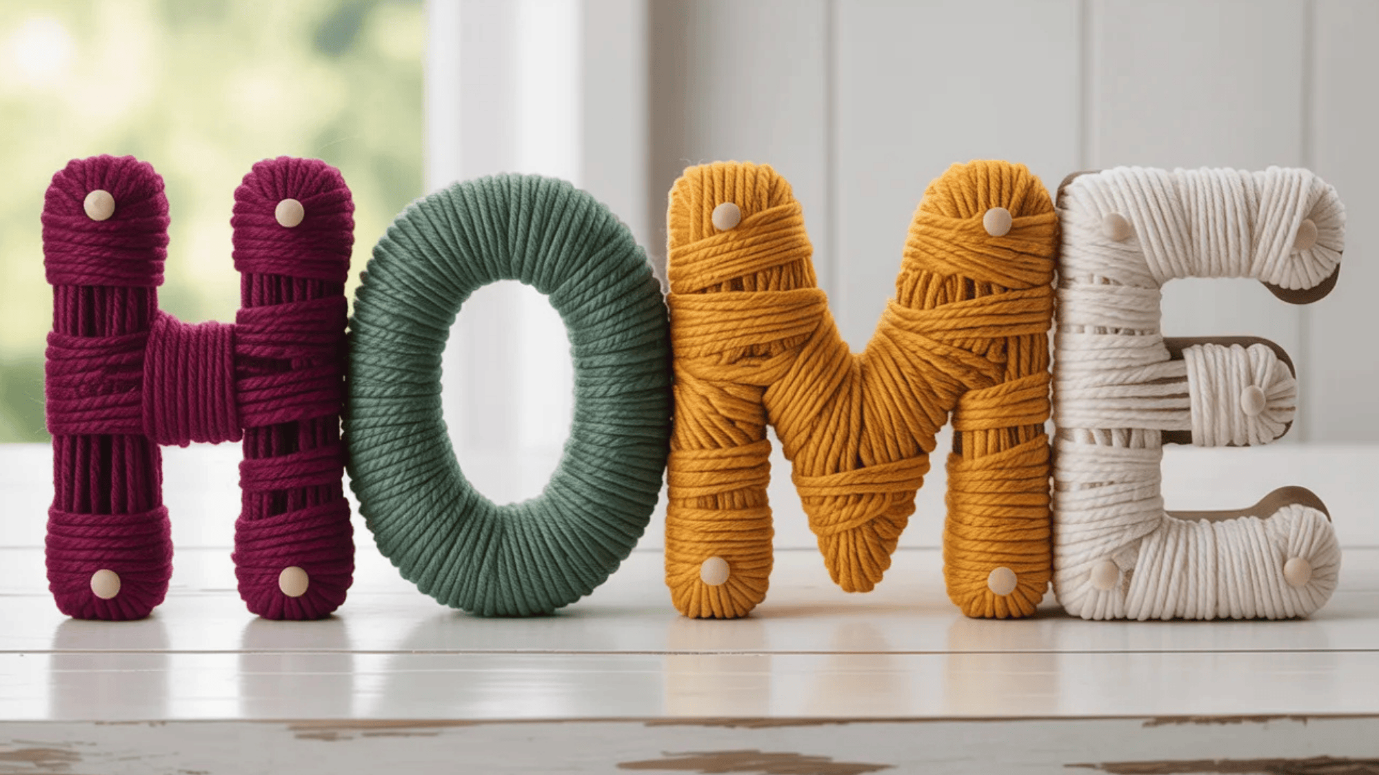 yarn wrapped letters of the word home