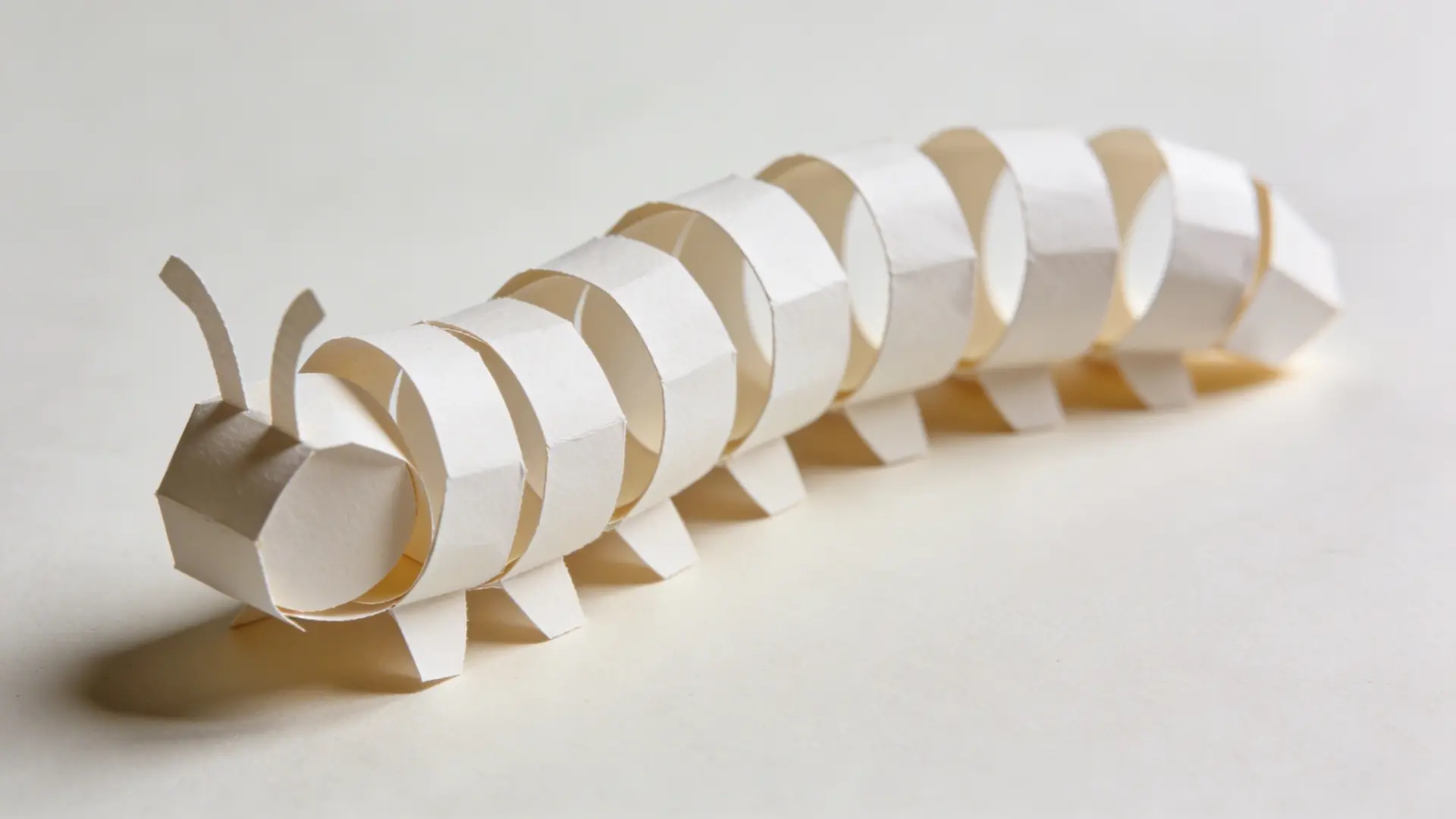 Caterpillar made from connected paper loops with eyes and antennae