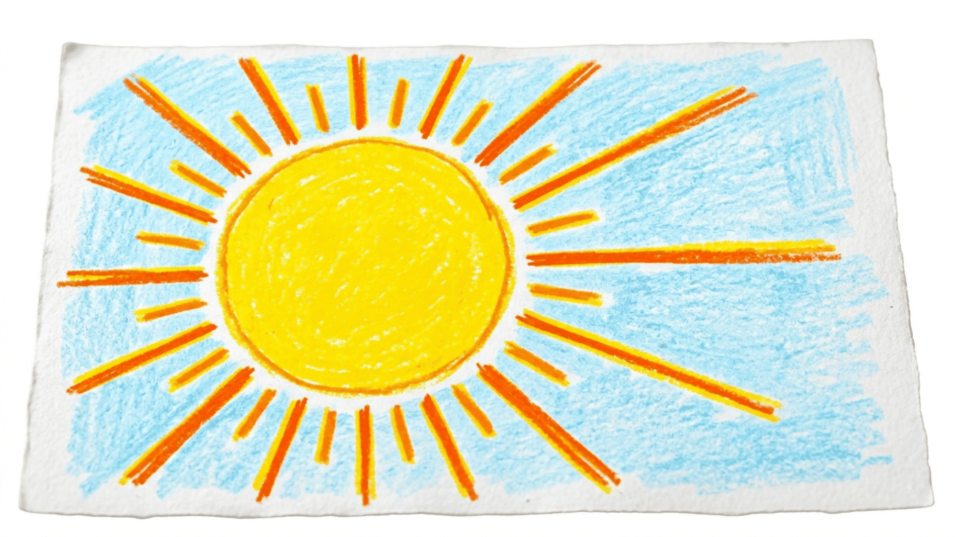bright sun with bold yellow rays kids drawing with alternating long and short lines painted on a white canvas for how to draw summer beginners