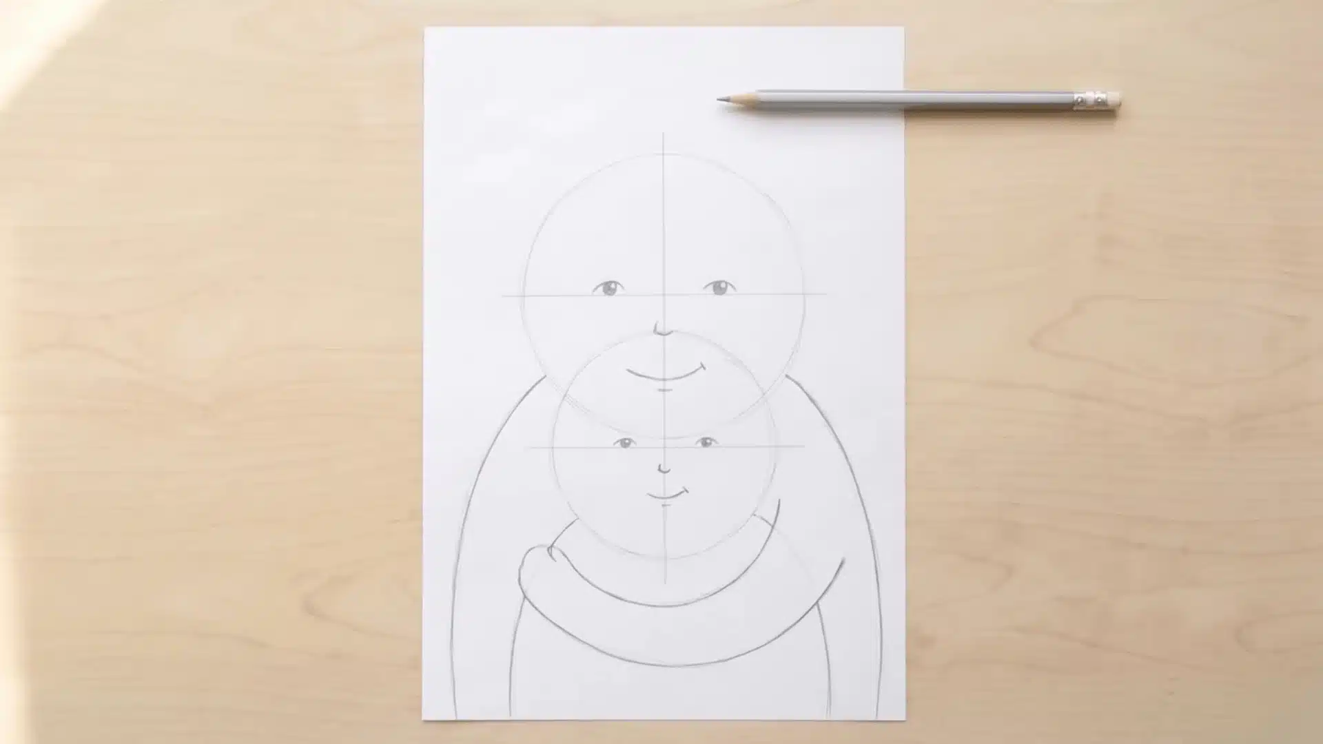Curved arms drawn to show mother and child hugging