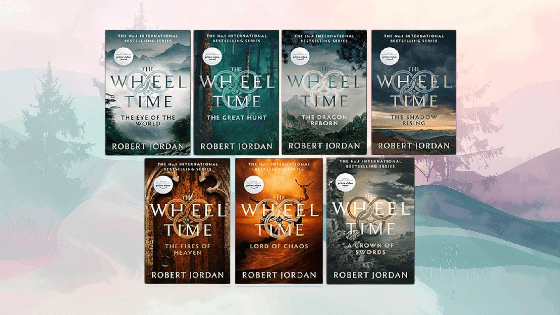 display of popular fantasy books with vibrant covers, showing characters, symbols, and imaginative worlds full of adventure