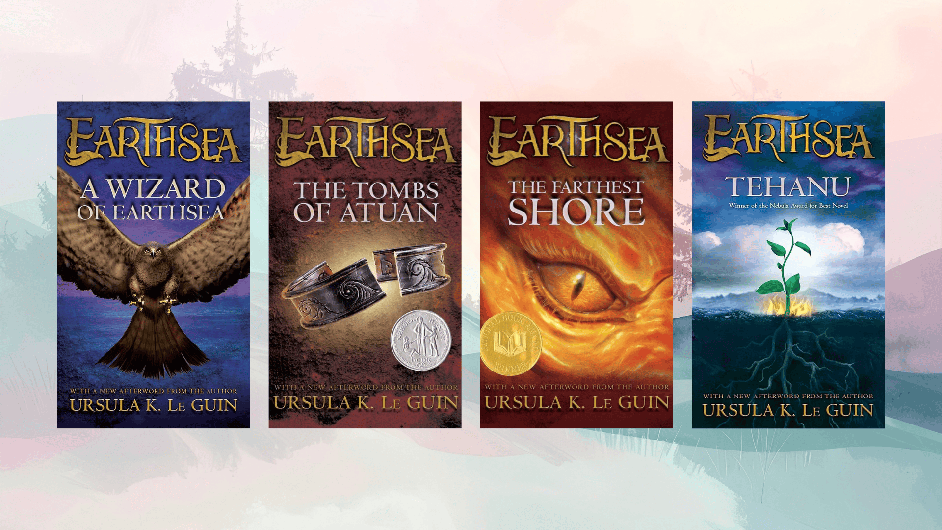 earthsea series books by ursula k le guin including a wizard of earthsea and the other wind with ocean and dragon imagery