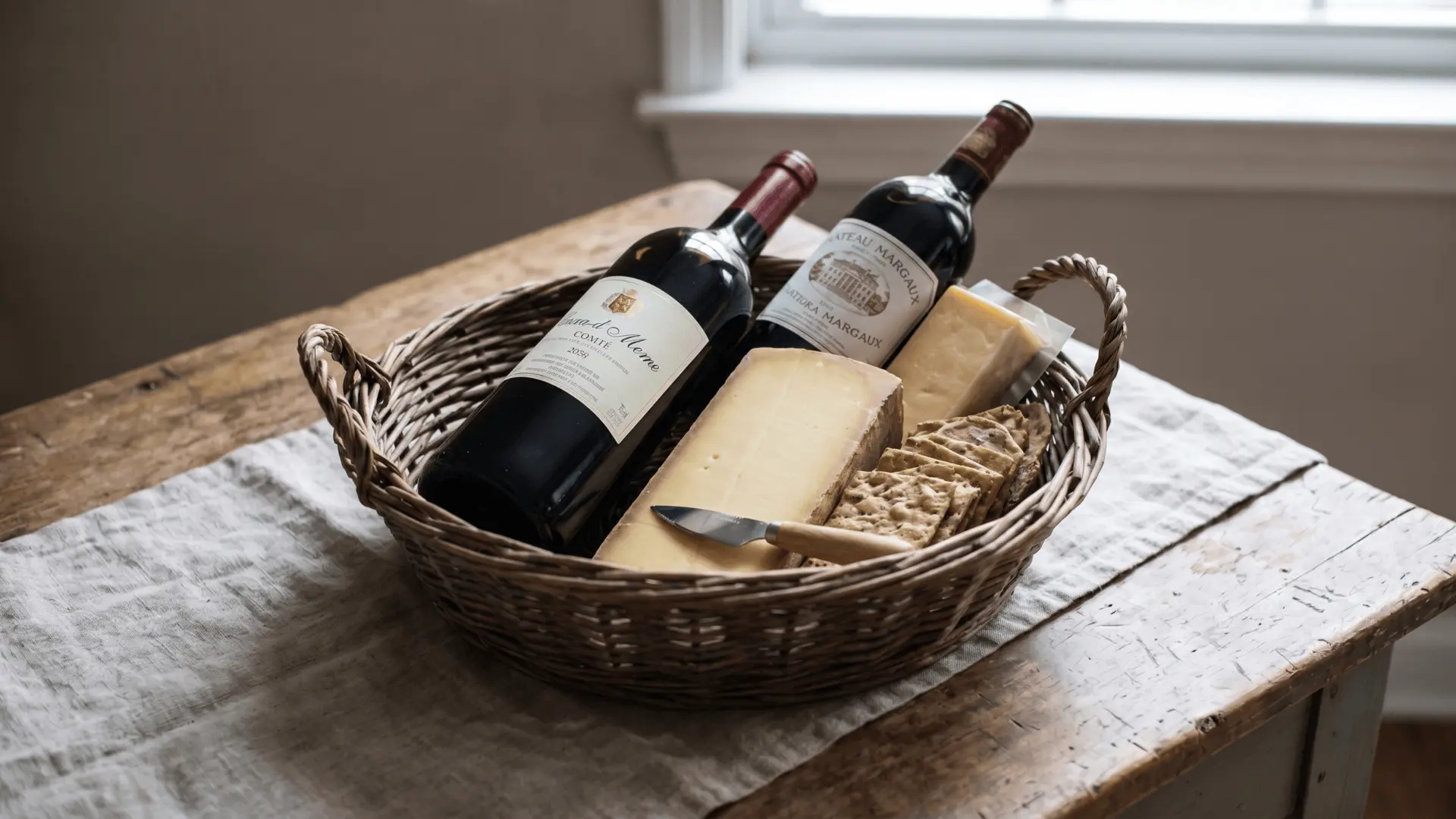 Evening gift basket with wine and snacks (1)