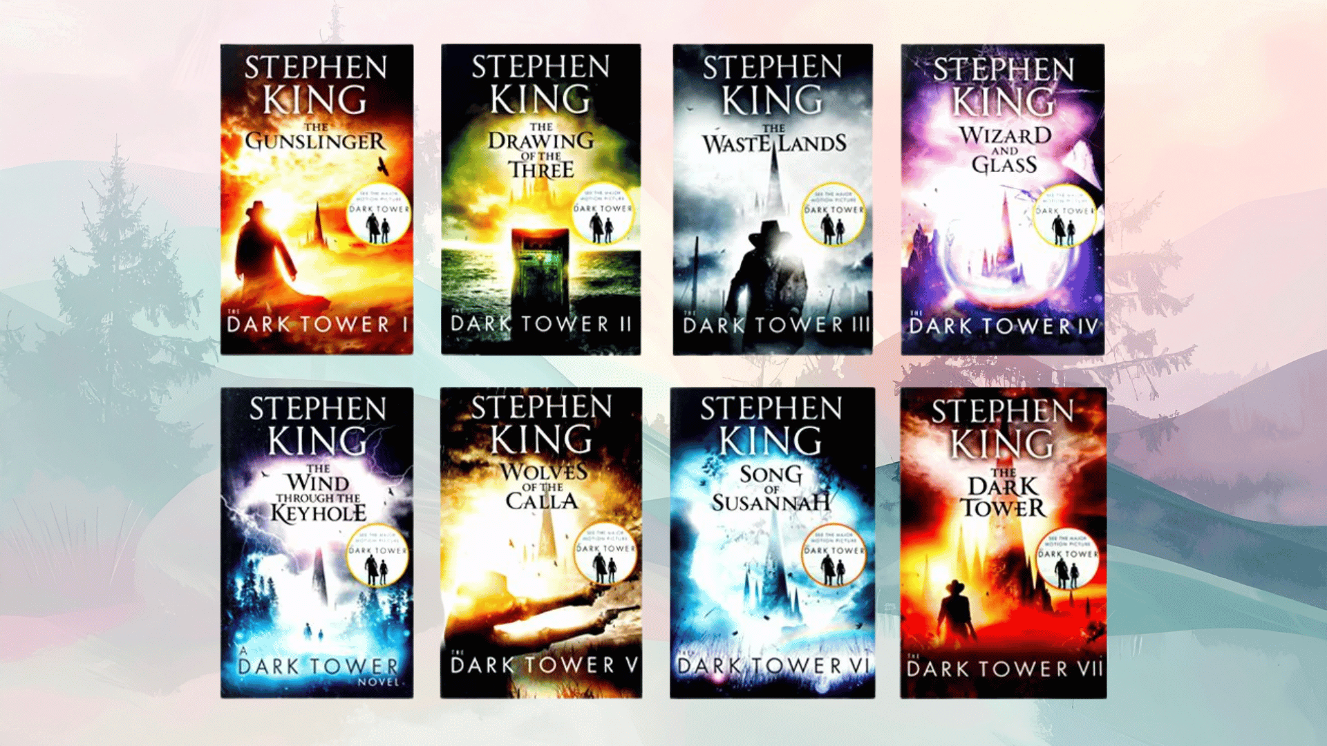 fantasy book collection with visually rich covers, featuring symbolic imagery, mystical elements, and epic narrative themes