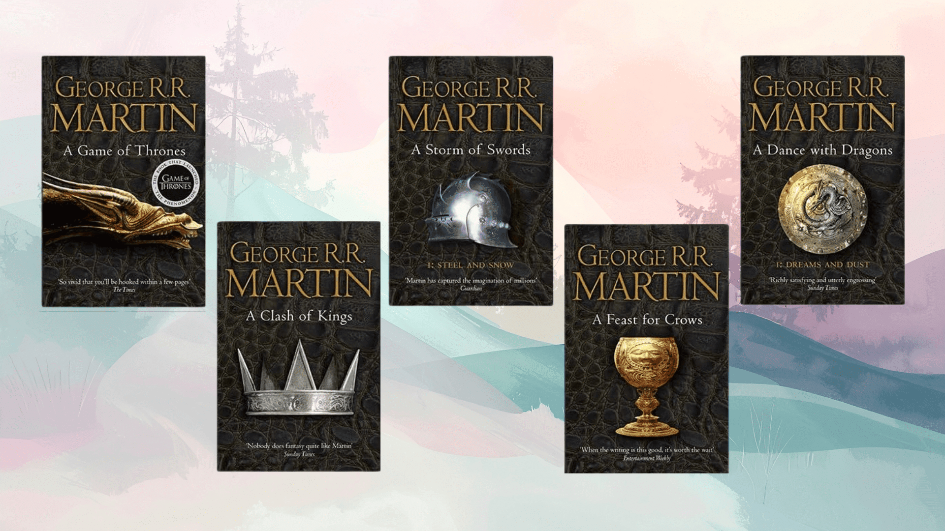 fantasy book series collection with dramatic cover art, highlighting magic, adventure, and richly imagined storytelling universes