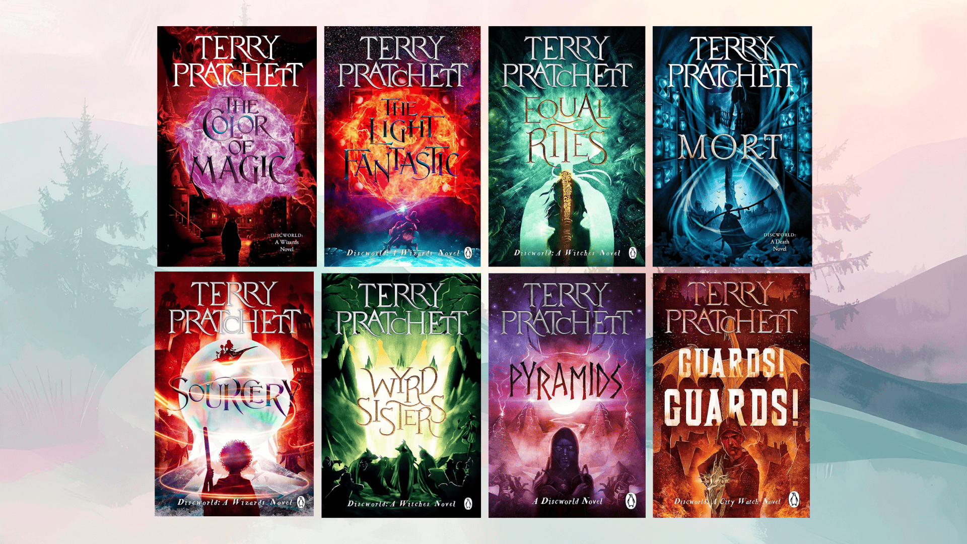 group of fantasy book covers highlighting epic storytelling, mystical settings, and imaginative illustrations of fictional worlds