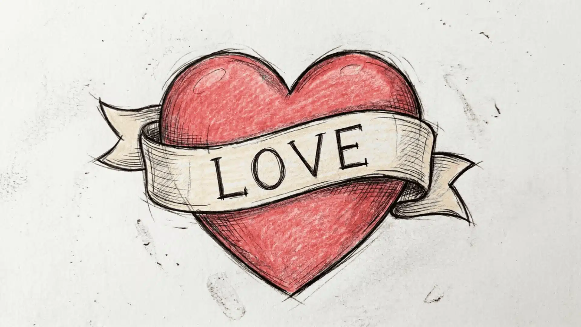 Heart drawing with curved banner across the center