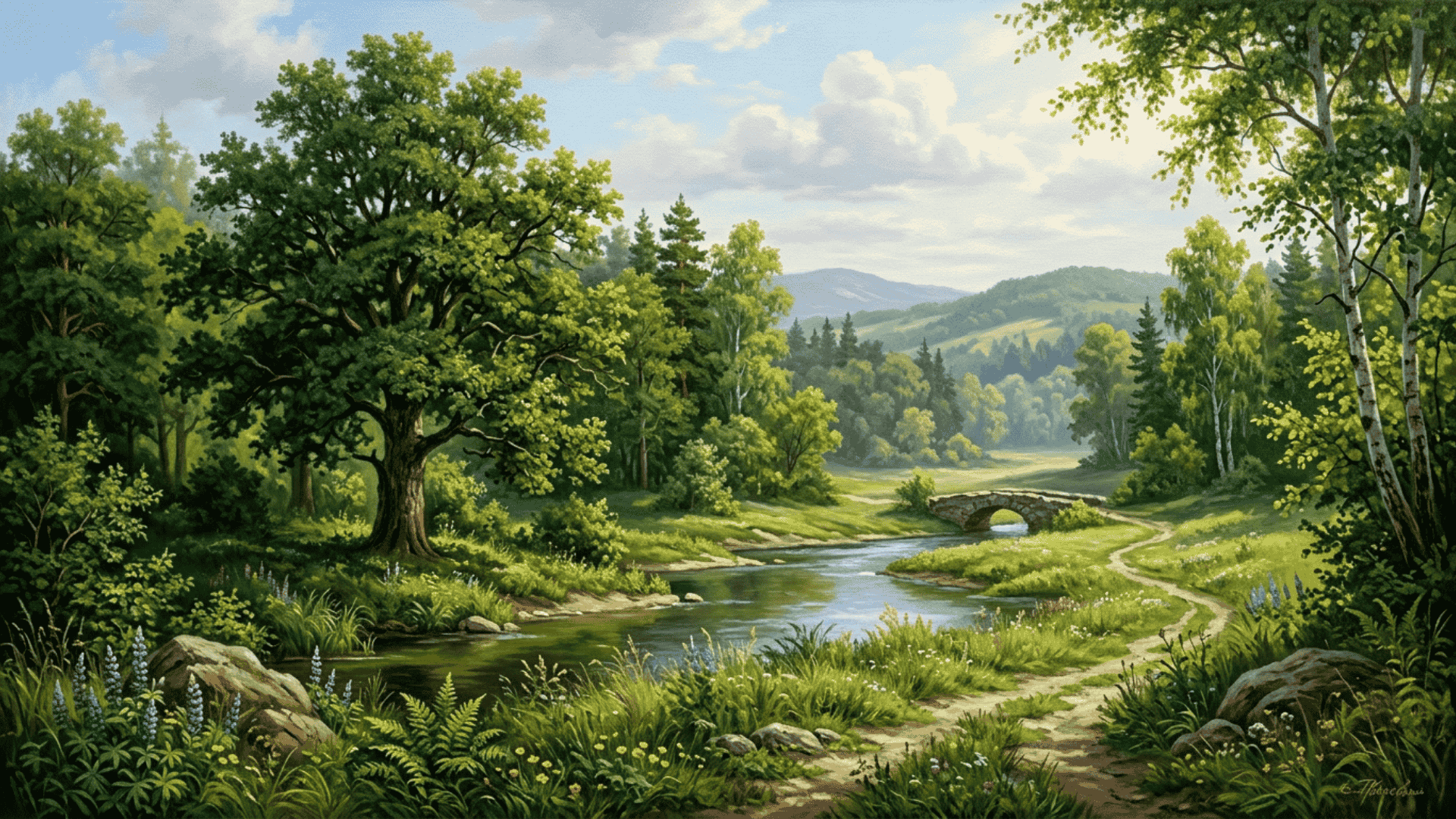 realistic artwork with green trees and grass showing balance growth and natural harmony in color in art