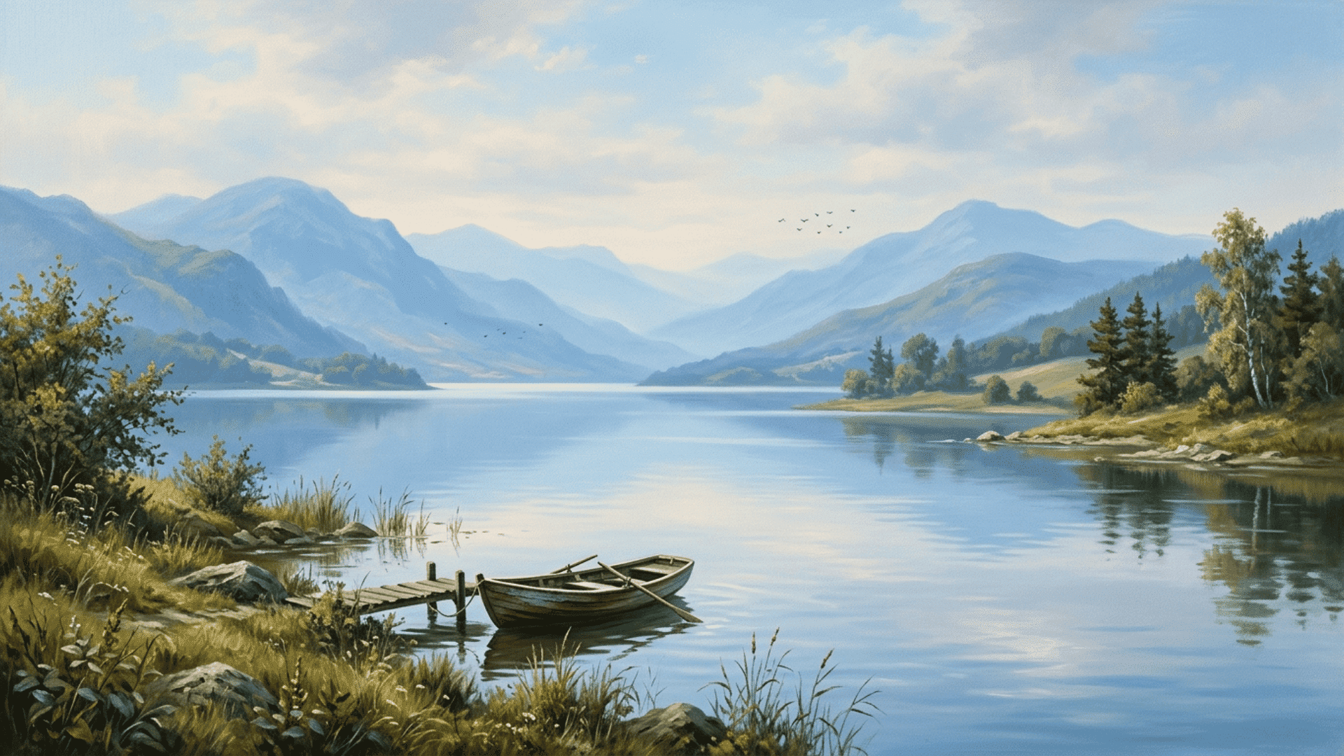 realistic landscape with blue tones showing depth calmness and distance in color in art composition