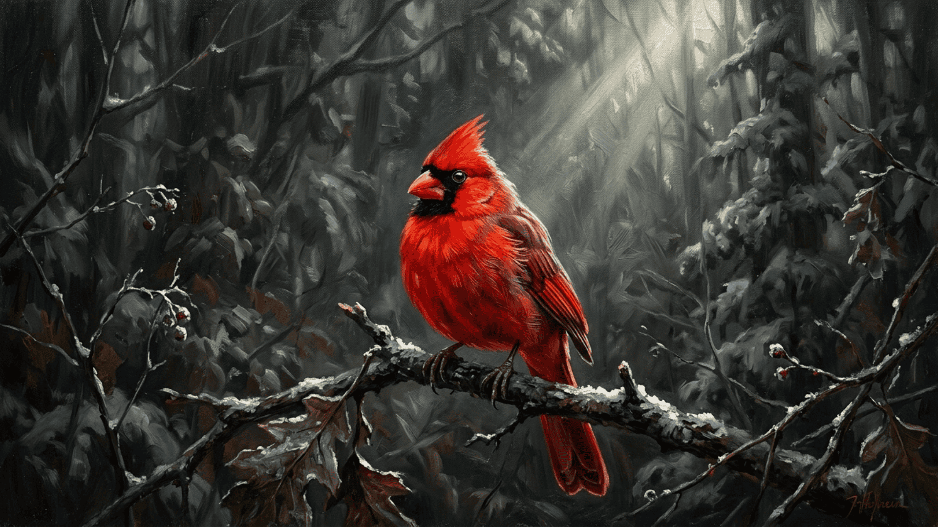 realistic painting with red focal point at center showing intensity attention and contrast in color definition in art