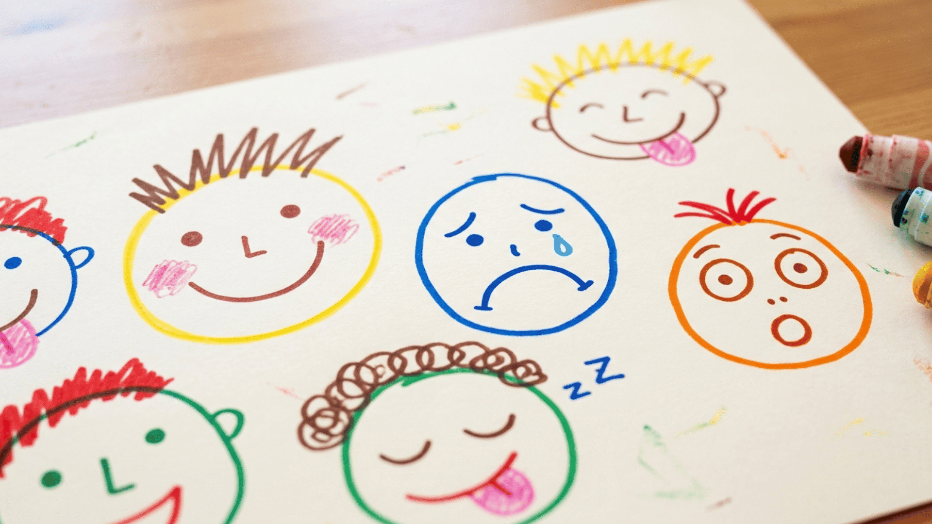 simple cartoon face drawings showing different emotions for kids art.
