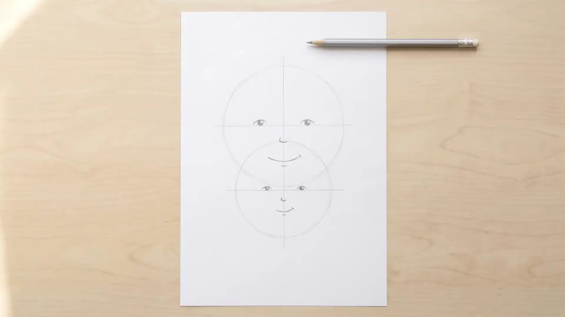 Simple facial features added to mother and child sketch