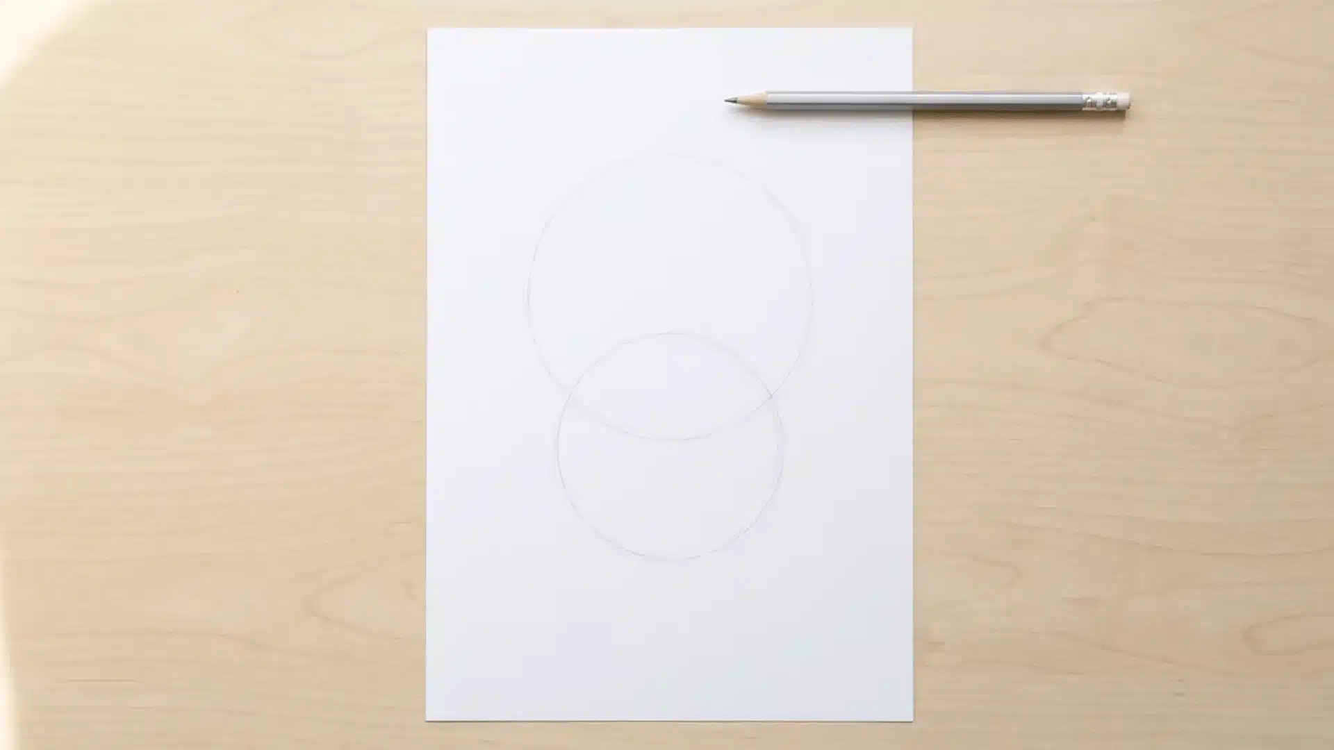 Two overlapping circles lightly sketched on paper for head shapes