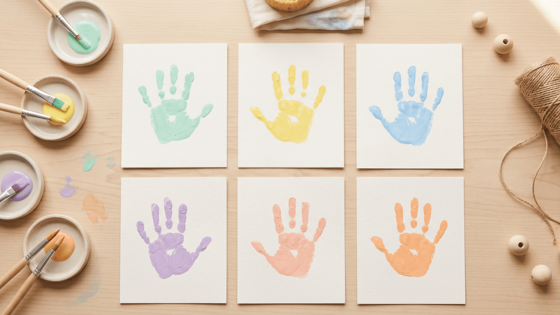 baby-safe handprint paint craft setup with colorful paint and paper