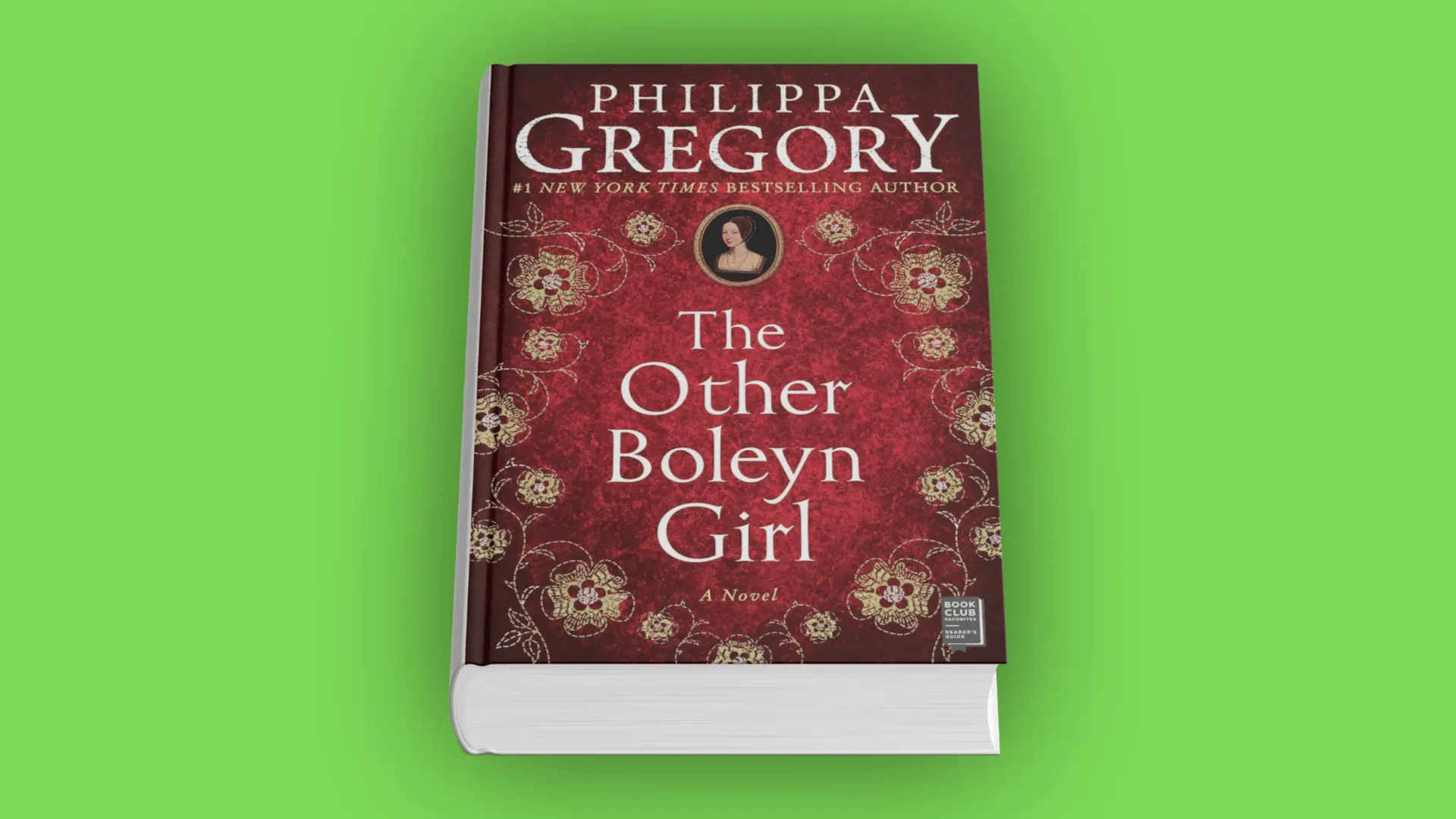 Book cover of The Other Boleyn Girl by Philippa Gregory with a red background and gold floral patterns