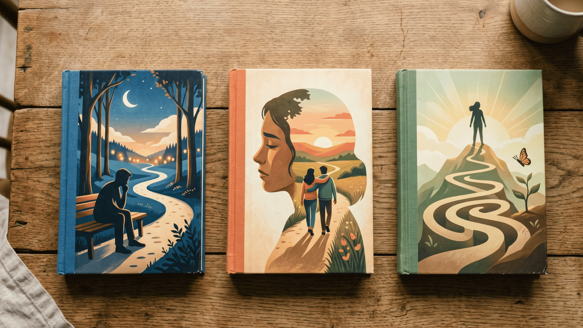 character spotlight day books with emotional and friendship-themed covers on a wooden table